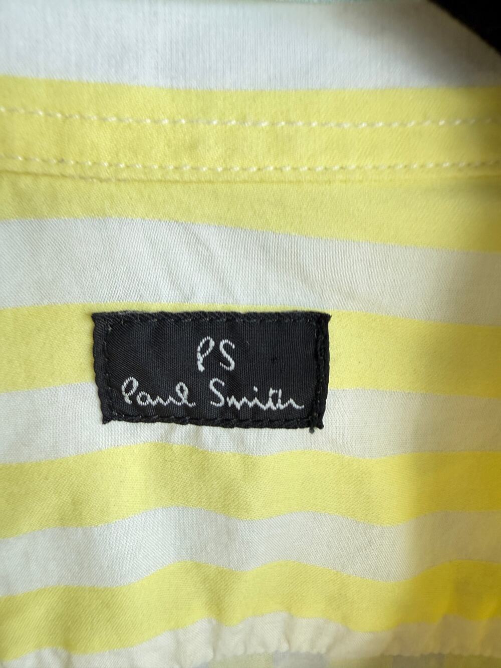 PS Paul Smith Mens Yellow White Striped Long Sleeve Button Up Cotton Shirt M